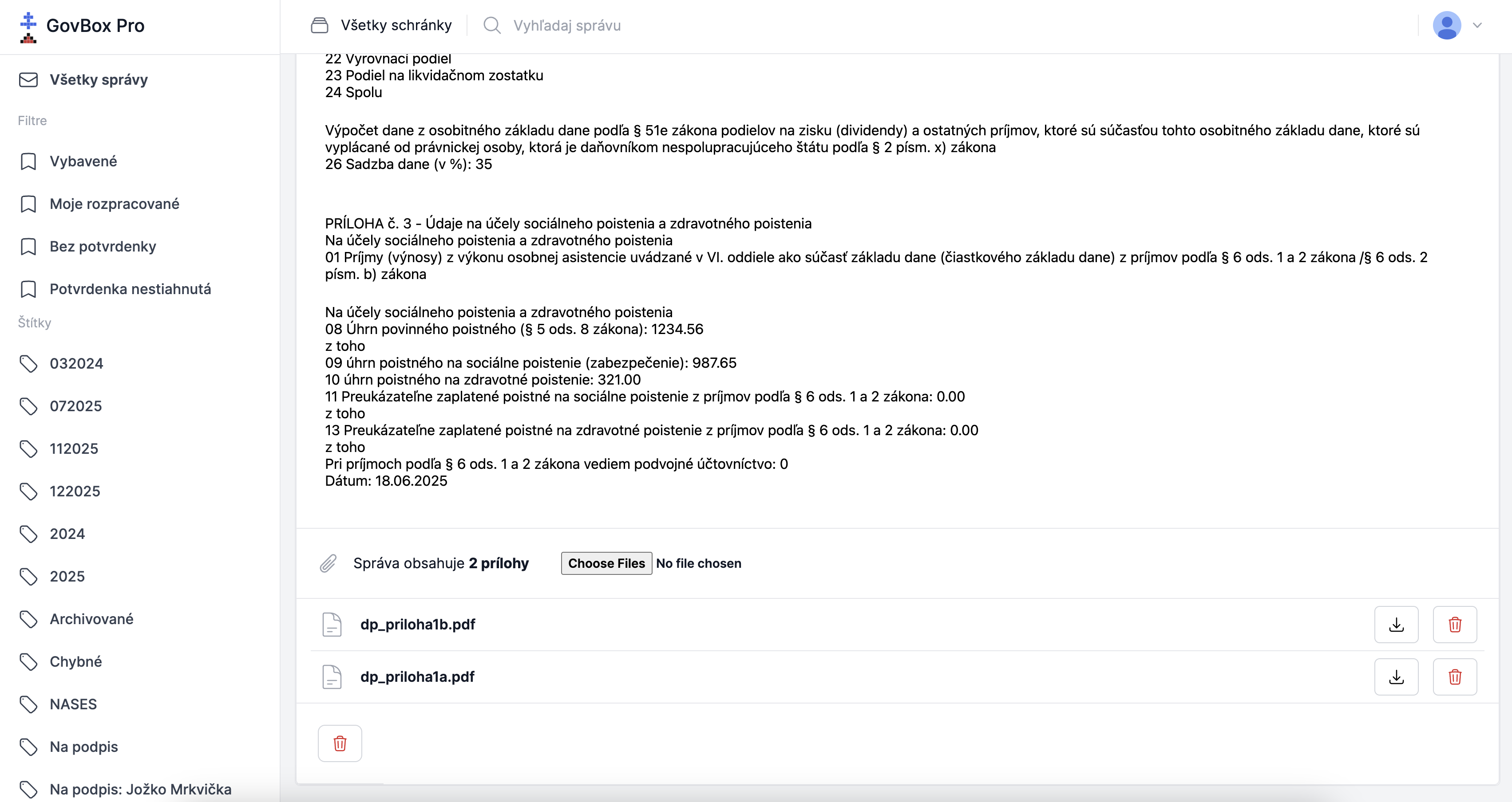 Podanie s prílohami